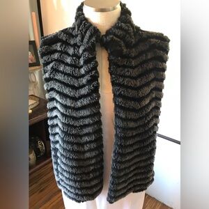 Chico’s Faux Fur Striped Vest Sweater Size M